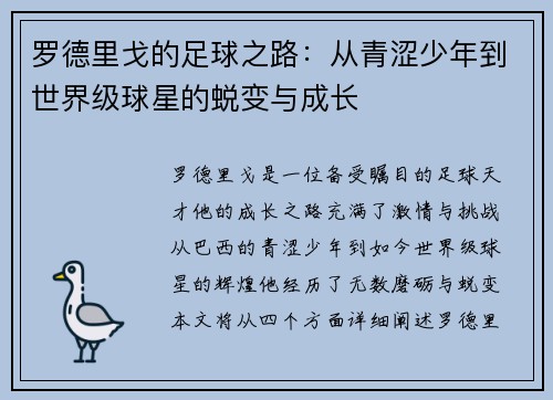 罗德里戈的足球之路：从青涩少年到世界级球星的蜕变与成长